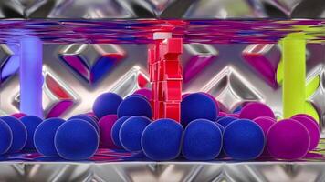 Colorful balls and vibrant letters interact in a dynamic fluid scene video