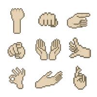 hands set pixel art vector