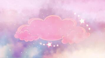 Dreamy pink cloud with stars for custom text overlay in a whimsical pastel sky background animation video