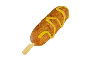 Corn dogs with different fillings and different sauces. isolated on background. photo
