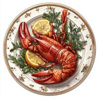 Freshly prepared lobster served with lemon slices and garnished with parsley for a delicious meal photo