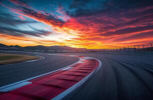 Sunset over the winding racetrack with vibrant skies at a motorsport event in autumn photo