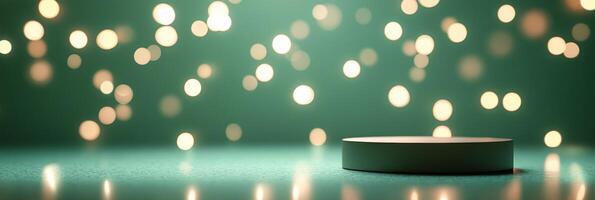 Elegant green stage with sparkling lights creates a captivating atmosphere for performances photo