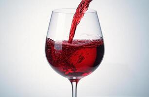 Pouring red wine into a glass with bubbles, showcasing a rich color and enticing aroma photo