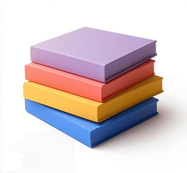 A stack of colorful books resting on a flat surface with varying textures and sizes photo