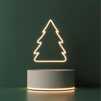 Minimalist neon Christmas tree decoration on a green background in a cozy indoor setting photo