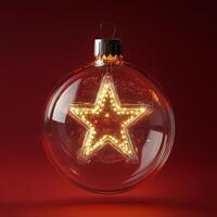 Elegant red Christmas ornament with glowing star design against a warm, festive background photo