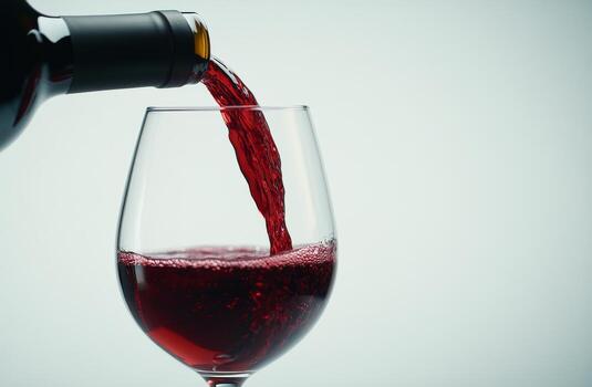 Pouring red wine into a glass with bubbles, showcasing a rich color and enticing aroma photo