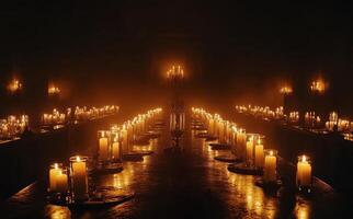 A warm gathering of flickering candles illuminating a cozy room in the evening photo