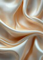Soft, flowing cream colored silk fabric with delicate folds and subtle sheen captured in detail photo