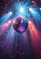 Colorful disco ball reflecting lights during a vibrant dance party at night photo