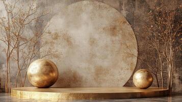 Modern minimalist interior design featuring textured wall and sculptural elements photo