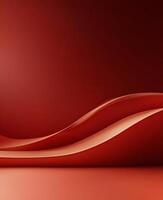 Modern red sculpture displayed on a circular base against a vibrant red background photo