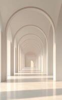 Bright minimalist hallway with arched windows in a modern building during daytime photo