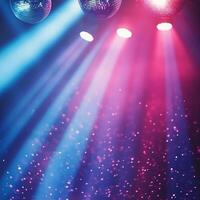 Colorful disco lights creating a vibrant atmosphere in a dimly lit dance club during a lively night photo