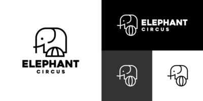 Design template of elephant logo combined with a ball. Circus, show, animal, smart, trained. Symbol icon EPS 10 vector