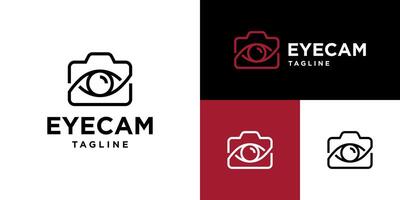 Design template of camera logo combined with an eye. Photography, optics, lens, viewing. Icon symbol EPS 10 vector