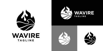 Design template of fire and waves logo. Heater, cooler, water, embers. Icon symbol EPS 10 vector