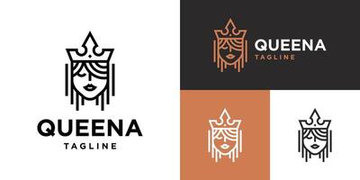 Design template of queen logo with simple line style. Kingdom, empress, princess. Icon symbol EPS 10 vector