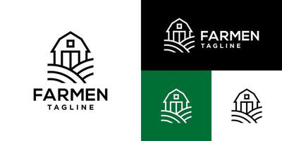 Design template of simple farm logo, with a line style. Farms, fields, huts, livestock. Icon symbol EPS 10 vector