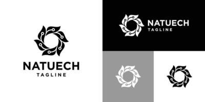 Design template of leaf logo combination with technology. Circuit, data, program, nature, team. Icon symbol EPS 10 vector