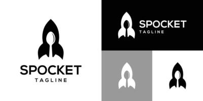 Design template of spoon logo combination with rocket. Speed, restaurant, food, delivery. Icon symbol EPS 10 vector
