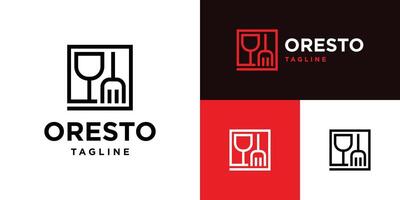 Design template of logo glass combination with fork. Restaurant, beer, food, drink. Icon symbol EPS 10 vector