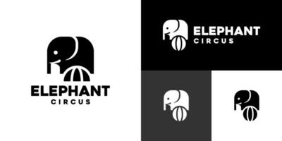 Design template of elephant logo combined with a ball. Circus, show, animal, smart, trained. Symbol icon EPS 10 vector