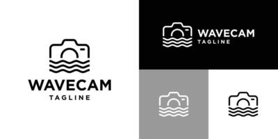 Design template of camera logo combination with waves. Moment, photographer, shoot, photo. Icon symbol EPS 10 vector