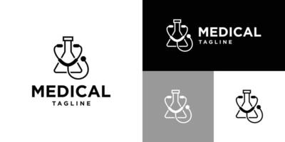 Design template of lab glass logo combination with stethoscope. Test, doctor, treatment, laboratory. Icon symbol EPS 10 vector