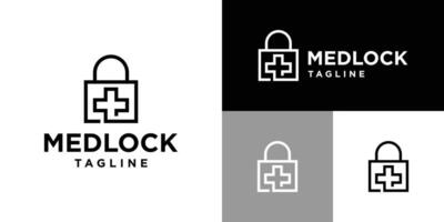 Design template of logo plus combination with padlock. Medical, blood, lock, security. Icon symbol EPS 10 vector