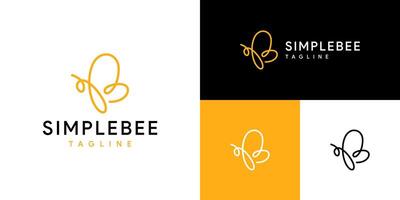 Design template of simple bee logo in line art style. Animals, honey, stings. EPS 10 icon symbol vector