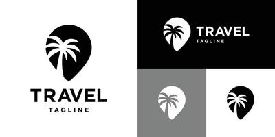 Design template of map pin logo combination with palm tree. Location, travel, journey. Icon symbol EPS 10 vector