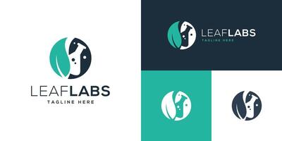 Design template of leaves combined with lab logo. laboratory, scientist, natural, organic. EPS 10 symbol icon vector