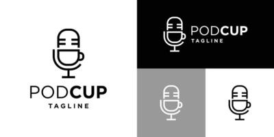 Design template of microphone logo combination with cup. Podcast, talk, relax, morning. Icon symbol EPS 10 vector