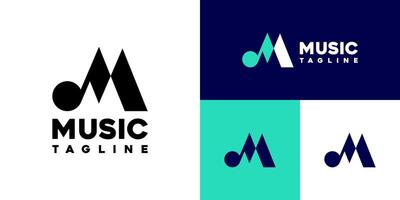 Design template of music note logo combined with initials M, studio, arrangement, tone, instrument. Symbol icon EPS 10 vector