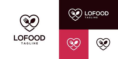 Design template of spoon and fork logo combined with heart. Restaurant, food, diner, romantic. Icon symbol EPS 10 vector