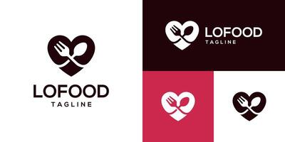 Design template of spoon and fork logo combined with heart. Restaurant, food, diner, romantic. Icon symbol EPS 10 vector