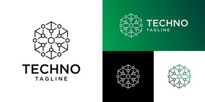 Design template of technology logo with abstract dots, molecules, internet network, symbol icons EPS 10. vector