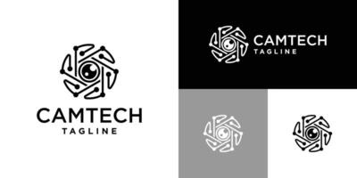 camera lens combination with circuit technology logo. Media, gallery, , editing. icon symbol EPS 10. vector