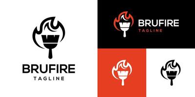 Design template of logo paint brush combination with fire, painting, drawing, art, burning passion. Icon symbol EPS 10 vector