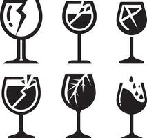 various wine glasses with broken glass and broken glass vector