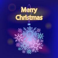 Merry Christmas greeting card poster with snowflakes in the form , a Christmas ball vector
