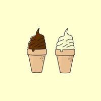 Chocolate and vanilla ice cream cone vector