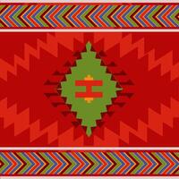 Bold Red Navajo Geometric Pattern with Green Diamond and Zigzag Borders vector