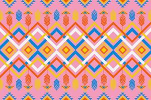 Bright Navajo Geometric Pattern with Pink Background and Bold Triangle and Feather Motifs vector