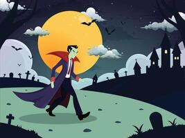 dracula graveyard full moon night background vector