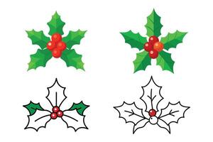 set of Christmas holly with red berries vector