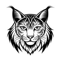 Black and white , graphic of a lynx on a solid white background vector