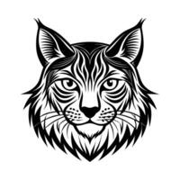 head of a tiger icon, Black and white , graphic of a lynx on a solid white background vector